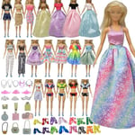 50 PCS Doll Clothes and Accessories Compatible with Barbie Dolls, Including 3 Princess Skirts 2 Tops 2 Shorts 1 Swimsuit 3 Fashion Skirts 1 Hip Skirt 20 Shoes 20 Accessories for 11.5 inch Dolls