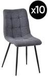 Set of 10 Corona Dining Chairs in Light Grey Colour Fabric and Black Metal Legs