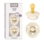 BIBS Colour Soother 2-Pack, BPA Free Dummy Pacifier, Round Nipple. Natural Rubber Latex, Made in Denmark, Size 2 (6-18 Months), Ivory