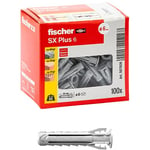 Fischer Lot de 100 chevilles SX Plus 6 x 30 mm pour mur plein, brique perforée, maçonnerie, béton, pour la fixation de lustres, meubles, armoires murales, étagères, 567606