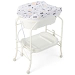 4-in-1 Folding Baby Bath Changing Table Portable Nursery Station Bathtub White