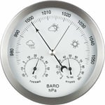 Analog väderstation 3 i 1 rostfritt stål Ø132 mm - Barometer, termometer, hygrometer, silver