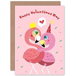 Wee Blue Coo Kawaii Flamingo Love Valentines Day Greeting Card With Envelope Blank Inside Premium Quality