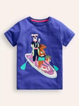 Mini Boden Kids' Cotton Applique Friends T-Shirt, Blue Heron Dogs