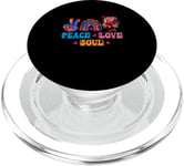 Peace Love And Soul Groovy Panneau rétro hippie en forme de cœur afro PopSockets PopGrip pour MagSafe