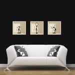 Ambiance Sticker Muraux Design, 3D Figurines Danceuses Effet Vinyle Adhésifs Muraux, Peintures Murales Décoration Murale pour Chambre à Coucher, Cuisine, Bureau - Lot de 3 Pièces de 30 x 30 cm