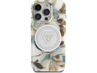 Case Guess Glitter Flowers Triangle Buttons Magsafe For Iphone 16 Pro Max White