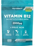 Vitamin B12 Tablets High Strength | 2000mcg | 400 Count | Complex Formula with