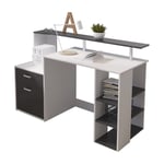 Joolihome Living - Bureau d'ordinateur Moderne avec Tiroirs et Étagères de Rangement, Bureau d'ordinateur pour Imprimante, 140x55x90cm (Blanc Noir)