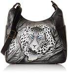 Anna by Anuschka Women's Hand Painted Leather Large Multi Pocket Hobo Bag, African Leopard, One Size