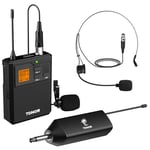 TONOR Micro sans Fil UHF avec Microphone Casqueà/Micro Cravate, Transmetteur Bodypack et Mini récepteur Rechargeable Sortie 6,35 mm, 60M pour des Performances en Direct Conférence Enseignement Église