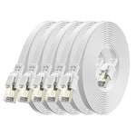 BAHIWOM Cat8 Ethernet Cable 3 meter (5 Pack), 40 Gbit/s 2000 MHz Lan Network Cable Gigabit Patch Cable, Flat Internet Cable Compatible with Router, with Modem, with PC, with Laptop - White