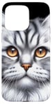 Coque pour iPhone 15 Pro Max Chat tigré argenté x Chat mignon x Chat gris