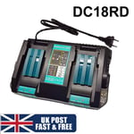 NEW For Makita DC18RD 14.4v 18v MAX LXT Li-ion Twin Port Battery Charger UK Plug