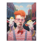 Urban Cowboy Oil Painting Ginger Hipster With Cattle Large Wall Unframed Art Poster Print Thick Paper 18X24 Inch