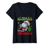 Womens I Want A Hippopotamus For Christmas Shirt Hippo Candy Santa V-Neck T-Shirt