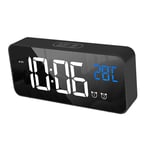 QT (Black)LED Alarm Electric Clock Multifunctional Exquisite Mirrored Si