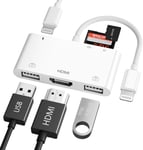 Adaptateur Hdmi Usb Iphone, Adaptateur Lecteur Carte Sd/Tf 6 En 1, Adaptateur Usb Otg Avec Port De Charge, Lighting Vers Hdmi Av Numérique 1080P Compatible Avec Iphone 14/13/12/Se/11/Xs/Xr/X/8/7/I-Pa