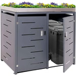 Abri de poubelles extérieur conteneurs à ordures avec bac à pantes jusqu'à 4 bacs 125x140x102 cm en inox-métal