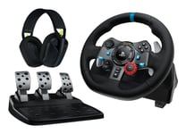 Logitech G 991-000539, Steering Wheel + Pedals + Headset, Pc, Playstation 4, Playstation 5, Playstation 3, 900°, Kabel, Usb, Gjuten Aluminium, Svart