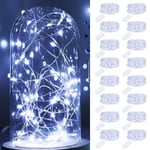 btfarm Lot de 16 Guirlande Lumineuse à Pile, 2m 20 LED Guirlande Lumineuse Étanches Fil d'argent Guirlande Lumineuse Intérieure pour Bricolage Fête de Mariage Noël Terrasse Chambre, Blanc Froid