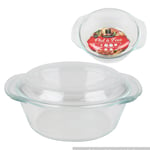 Glass Round Casserole Dish with Lid Transparent Oven To Table Dish Bakeware 1L