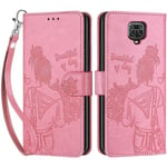 Coque pour Xiaomi Redmi Note 9 Pro/Note 9S, Housse en Cuir PU Flip Pochette Portefeuille Étui avec Emplacement Carte Redmi Note 9S Coque Magnétique Antichoc (Fille - Rose)