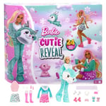 Barbie Cutie Reveal Advent Calendar with Doll & 24 Unboxing Surprises, Holiday Advent Calendar with Color Change, HJX76