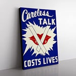 Wpa Careless Talk Costs Lives Poster Vintage Canvas Wall Art Print Ready to Hang, Framed Picture for Living Room Bedroom Home Office Décor, 76x50 cm (30x20 Inch)