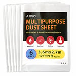 ARVO Lot de 6 grandes feuilles anti-poussière en plastique pour peinture, meubles, sols 3,6 x 2,7 m