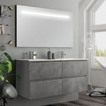 Meuble de salle de bain double vasque - 4 tiroirs - ciment (gris) - balea et miroir Led stam - 120cm