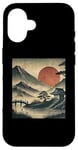 Coque pour iPhone 16 Village japonais vintage jardin vue montagne paysage soleil