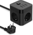 Cube Multiprise Usb 3 Prises Avec 3 Ports Usb Chargeur De Voyage(5V3,1A/15,5W) Bloc Multiprises Avec Interrupteur Cable 1.5M Pour Smartphone Tablette- Noir