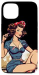 Coque pour iPhone 13 Retro Patriotic Pin-up Vintage USA Flag American Beauty Girl