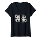 Womens Newcastle | British United Kingdom Black & White Flag UK V-Neck T-Shirt