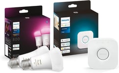 Philips Hue White and Col. Amb. E27 2 Pack 800lm + Bridge [Energy 