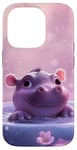 Coque pour iPhone 14 Pro Joli bébé hippopotame fond rose