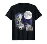 3 Wolf Howling At The Moon Wolves Howling Moon Wildlife T-Shirt