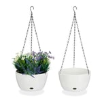 Relaxdays Pot de Fleurs avec réservoir d'eau, Lot de 2, HxD : 60 x 24 cm, pour intérieur et extérieur, Plastique, Blanc