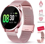 Montre Connectée CHRONUS pour Femmes Homme Sport Avec IP67 Etanche Multifonction Cardio Oxymètre Podomètre pour iOS Android-Rose