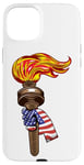 Coque pour iPhone 15 Plus Drapeau américain et torche 4 juillet patriotique américain