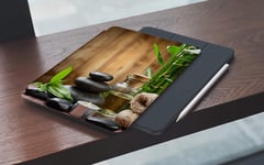 iPad 7./8. Generation shell,iPad 10.2 2019/2020,Bamboo Zen Garden Theme Japanese Design Pebble Essential Oil Massage Relaxation Mode Double-fold Stand with Shockproof TPU Back Cover, Auto Wake/Sleep