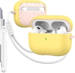 Coque pour AirPods Pro (2023/2022/2019, 2ème/1ère gén), Compatible avec Les Airpods Pro 2ème gén (câble USB-C/Lightning), Couleur Macaron Jeune avec kit de Nettoyage,Jaune/Rose