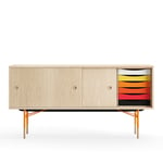 House of Finn Juhl - Sideboard With Tray Unit, Oak Veneer, Orange Steel, Warm - Sideboards og skjenker - Finn Juhl - Tre farget - Metall/Tre