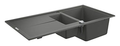 GROHE K400 - Quartz Composite Kitchen Sink with Drainer (Reversible Top Mount, Overflow and Automatic Waste Fitting, 1 Bowl 335x420x2.05mm, 0.5 Bowl 155x295x146mm), 100x50 cm, Granite Gray, 31642AT0