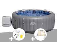 Kit spa gonflable Bestway Lay-Z-Spa Santorini rond HydroJet Pro 5/7 places + Kit de nettoyage + Auvent