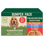 Harringtons Complete Wet Tray Grain Free Hypoallergenic Adult Dog Food Favourites Bumper Pack 16x400g - Chicken, Lamb, Beef & Duck - Made with All Natural Ingredients