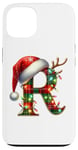 Coque pour iPhone 13 Red Christmas Plaid Initial R Monogrammed Santa Hat Letter R