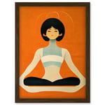 Peaceful Japan Woman In Yoga Pose Orange Black Quirky Artwork Framed Wall Art Print A4