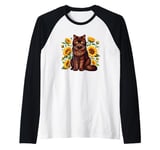 Sunflowers York Chocolate Cat Raglan Baseball Tee